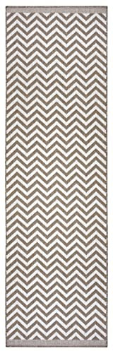 NORTHRUGS In- und Outdoor Teppich Palma 80x250cm - Wendeteppich Wetterfest Modernes Design Zick-Zack Muster Teppich für Balkon Terrasse Garten Wintergarten Wohnzimmerteppich Wasserfest in Linen