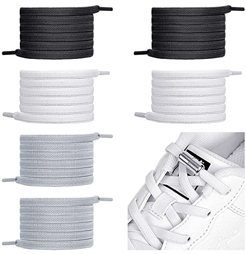 Schnürsenkel Ohne Binden, 6 Paar Elastische Schnürsenkel mit Metallkapsel, Schnürsenkel Schleifenlose Schuhbänder mit Kapseln, No Tie Shoelaces für Sneaker, Laufschuhe, Sporschuhe
