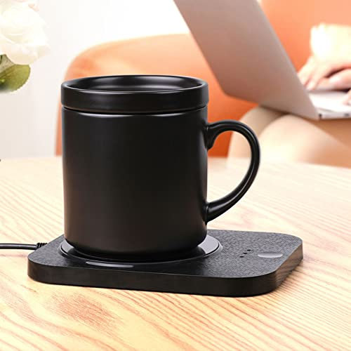 Coffee Mug Warmer & Mug Set, Self Heating Mug With Wireless Smart Charging, Mug With Lid 12oz, Keeps Up to 131°F/55°C, Perfect For Desktop Home Office, Gift For Coffee Lovers