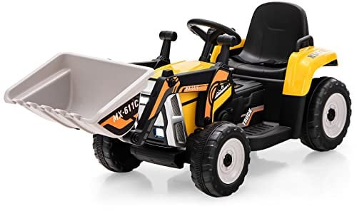 COSTWAY Kids Electric Ride on Excavator, 12V Battery Powered Construction Vehicle with Remote Control, Adjustable Digging Bucket, LED Lights and Horn, for 3+ Years Old Boys Girls (Yellow)