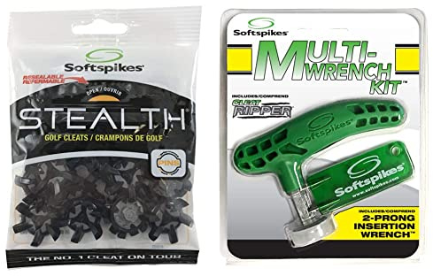 SOFTSPIKES Stealth (Pins) Golf Spikes, Black/Silver, Bag of 1 Set UK & SOFTSPIKES Multi Wrench Kit,Green