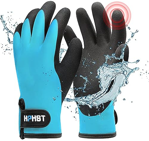 HPHST Arbeitshandschuhe Winter Wasserdicht Thermo Warme Winterhandschuh Montagehandschuhe Grip Winterarbeitshandschuhe Arbeit Doppelbeschichte Nylon Isolierte Handschuhe (Blau, M)
