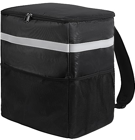 Lebensmittellieferungsrucksack, isolierte Liefertaschen für Lieferräder, große Pizza-Liefertasche für heiß/kalt mit 4 Taschen, reflektierender Streifen für Uber Eat, Camping und Strand (schwarz)