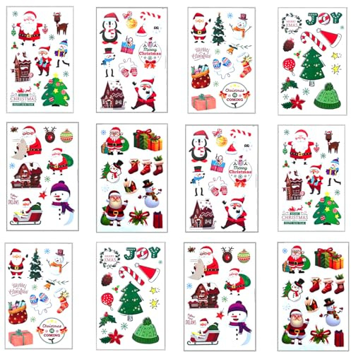Joakaui Christmas Stickers 112 PCS Fun Stickers for Cards Crafts Merry Christmas Crafting Xmas Gift Tag Stickers for Envelope, Scrapbook, Gift, Present