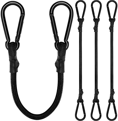 Spanngummi mit Karabiner, Expander mit Karabinerhaken 30cm, Gepäckspanner schwarz 4er Set, 100% Latex Gummispanner für Sonnensegel, Tarps, Garten, Fahrrad, Auto, Ladung