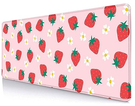 HUOCAIREN Cute Strawberry Extended Gaming Mouse Pad, Kawaii Pink Large Mouse Pad, XL Non-Slip Rubber Base Stitched Edges Desk Pad for Women Office Office Gamer Decor, 31.5x11.8 Inch