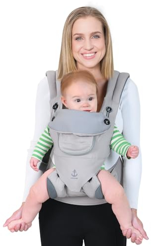 LUFFCABO Alle Jahreszeiten Ergonomische Babytrage, Atmungsaktive Babytrage von Neugeborenen bis Kleinkindern (3-15 kg), Kleinkindtrage, Säuglingstrage mit Temperaturregelungs-Panel-Design (Grau)