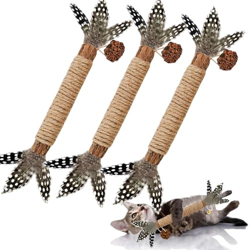 GREMBEB Cat Chew Toys Silvervine Sticks Dental Treat Feather 3Pack Indoor