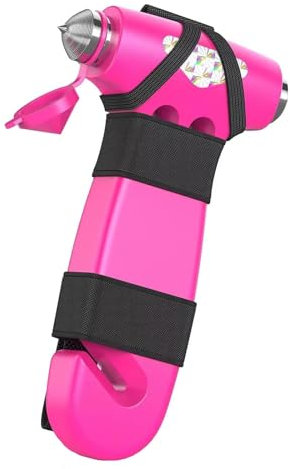 MisFun Martillo de Seguridad para Coche, Herramienta de Escape de Emergencia 3 en 1 con Cortador de Cinturón de Seguridad para Mujeres, Martillo de Escape de Seguridad Rosa para Coche, Familia