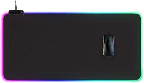 Large RGB Gaming Mouse Pad with 14 Light Modes Anti-Slip Rubber Base Big USB Mouse Pad Thick Luminous Led Desk Gaming Keyboard Mat for Home Office 700x300x4MM