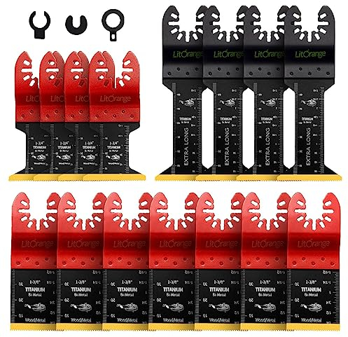 Litorange Oszillierende Titan-Multitool-Klingen, Universal-Schnellspann-Multiwerkzeug-Klingen zum Schneiden von harten Materialien, Metallnägeln, Schrauben, Holz und Kunststoff, 15 Stück