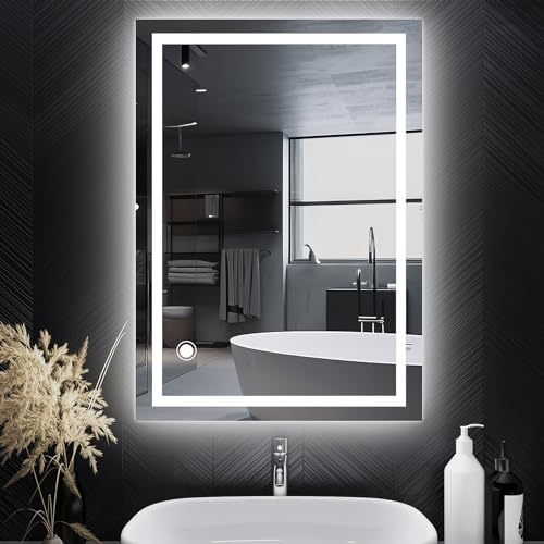 Trintion Badezimmerspiegel, 50x70cm LED Badspiegel mit Beleuchtung, Wandspiegel mit Touch-Schalter Kaltweiß Energiesparend Lichtspiegel,6400K