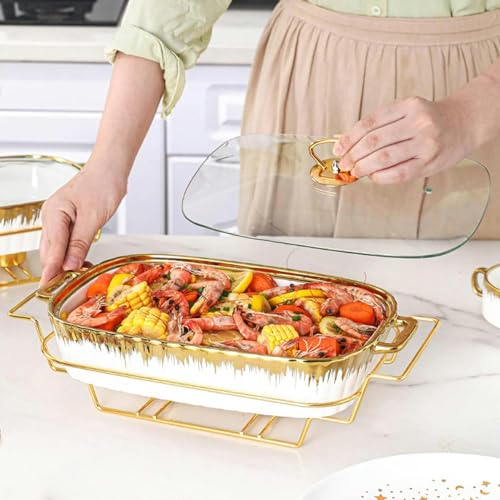 FLTRGO Chafing Dish Ceramics Chafer Buffet Server Warming Tray Food Buffets Food Warmer for Parties Buffet Set Chaffing Dishes Wedding,Parties,Banquet,Catering Events