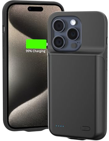 HUOBAO Coque Batterie pour iPhone 15 Pro Max, 8500 mAh,étui de Chargement Portable Fin, Chargeur d'alimentation Rechargeable Compatible pour iPhone 15 Pro Max,(6,7 Pouces) (Noir)