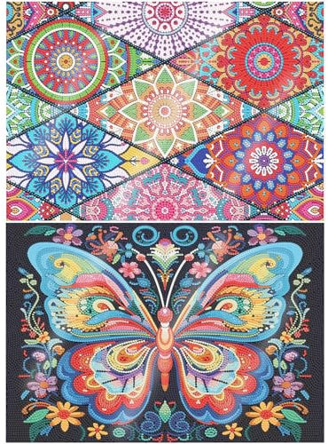 CXINLky Diamond Painting Geschirrmatte Platzset, Holz Wärmedämmungs-Tischset, Mandala Diamant Malerei Tischsets Runde mit Aufbewahrungsregal für Esszimmer, Terrasse, Tisch -2 Stuck-04+05