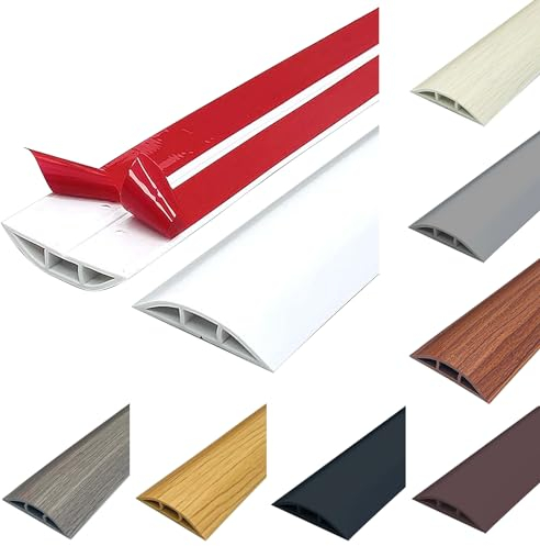 Protezione per Cavi da Pavimento Flessibile, Ritagliabile, in PVC, Autoadesiva - Canalina per Cavi, Previene Cadute, 1 m, Bianco