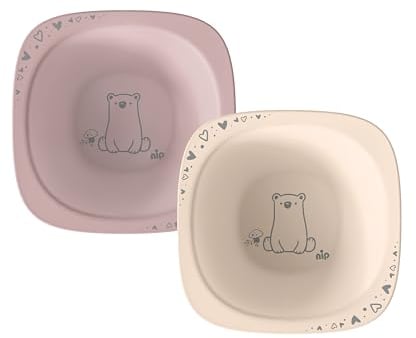 nip – Breischale | Nachhaltige und bruchfeste Babybrei Schüssel ab 4 Monaten. Ergonomische Baby Schüssel aus über 90% nachwachsenden Rohstoffen, ideal für Beikost | 2 St., Rosa
