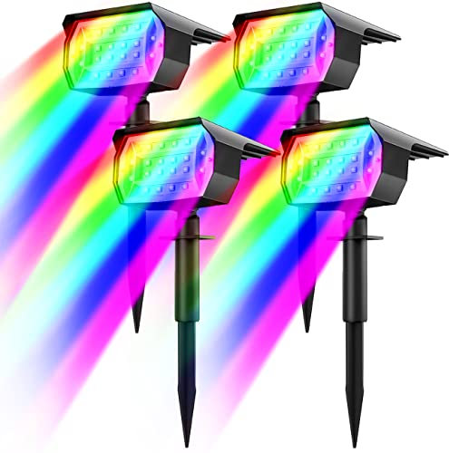 nipify RGB Solarlampen für Außen, 4 Stück Bunte Solarstrahler für Aussen, IP65 Wasserdicht Solarleuchten für Außen Garten, Solar Gartenleuchten für Weg, Hof, Gehweg