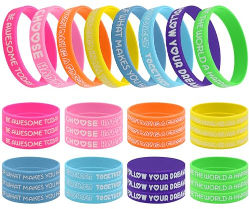 VEGCOO Lot de 32 bracelets de motivation en silicone, 8 styles, bracelets inspirants avec messages positifs, cadeaux de motivation, cadeaux scolaires, prix