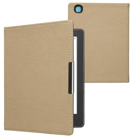 kwmobile Custodia Compatibile con Kobo Aura H2O Edition 2 - Cover Jeans Denim con Chiusura Magnetica - eReader Flip Case Beige