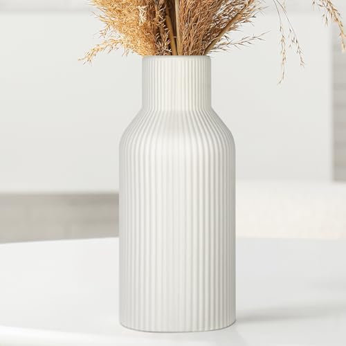 Weiß Keramik Vase für Dekoration - 20cm hoch Weiße vasen für Pampasgras, Flowers, Wohnungsdeko für frische Blumen, Trockenblumen, Esstisch, Büro Moderne Heimdekoration