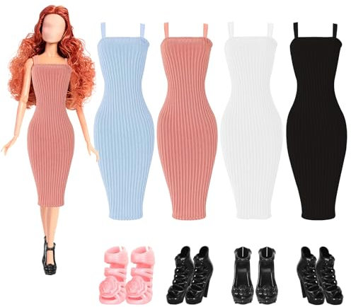 Puppen Kleidung, 8 PCS Kleidung für 30 cm Puppen, Puppenkleidung 30 cm Puppe, Puppe Kleidung und Zubehör Anzüge mit 4 Lange Kleider, 4 Paar High Heels, Geburtstagsgeschenke für Mädchen (B)