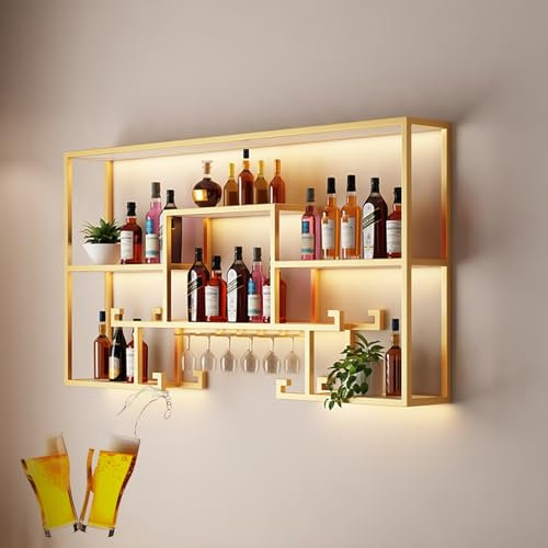 Portabottiglie a LED per vino, portabicchieri da vino, espositore da parete per bottiglie, espositore per bottiglie di vino in ferro, espositore per cucina domestica, bar, ristorante, decorazione