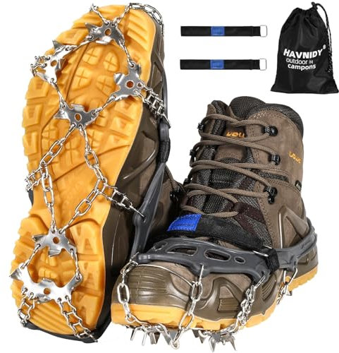 HAVNIDY Steigeisen,Eiskrallen für Schuhe und Stiefel,Schneekrallen mit 19 Edelstahl Spikes für Winterwanderungen, Angeln und Spaziergänge (M)