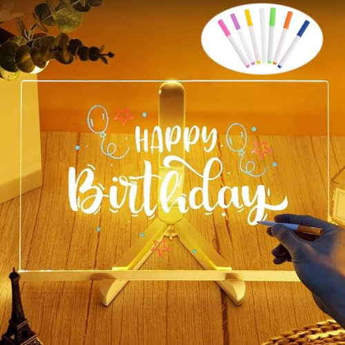 Tablero de Notas Led de con Colores,Tablero de Mensajes Led 30cmx20cm,Tablero AcríLico Luminoso con Mensaje Led,Tablero de Notas Acrílico con 7 Colores Bolígrafo,para Niños y Adultos