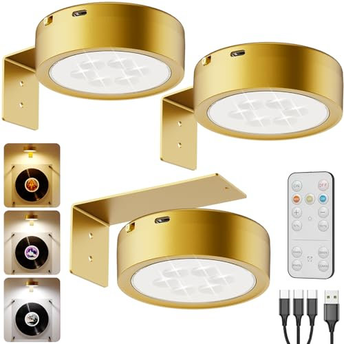 Luce per Quadri Senza Fili con Telecomando, Oro 2600mAh Faretti LED Ricaricabili USB per Quadri Lampada Applique Quadro Luci da Parete Interno a Batteria Luce Muro per Esposizione Pittura Vetrina