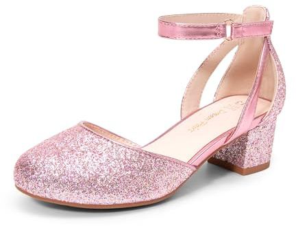 DREAM PAIRS Scarpe Eleganti da Ragazza con Punta Chiusa e Tacco Alto Principessa Scarpe per Bambine con Tacco a Blocco Mary Jane,Size 30,Rosa,KKUMPU2501