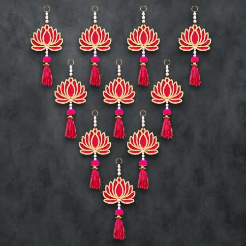 ZIG ZAG 10 Stück Lotus Behänge für Diwali Dekoration - Floral Wandbehang für Tempel, Hochzeit, Festival und Weihnachtsdekoration (22,8 cm x 9,6 cm) Latkan Toran