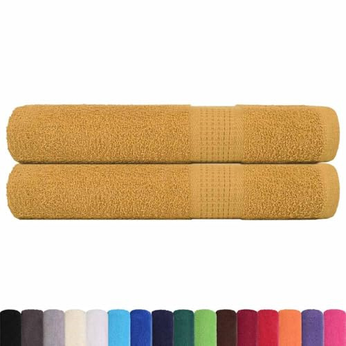 vidaXL cotton towels set - 100x200 cm gold bath sheets, 360 gsm absorbent towel duo for bath/shower/beach
