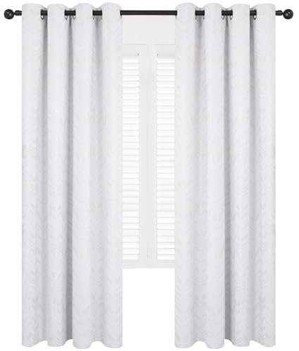 Deconovo Verdunkelungsvorhänge mit Ösen Blickdichte Gardinen Wohnzimmer Dicke Thermovorhang Kälteschutz Lichtblockierende Vorhänge mit Linienmuster, 175x140 cm(HöhexBreite), Grau Weiß, 2er Set
