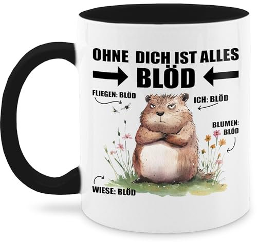 Tasse Tassen 325ml - Freund - Ohne dich ist alles blöd Hamster I Pärchen Geschenk Beste Freundin Geschenke für Paare Valentinstag I Muttertag Geschenk Kollegen Weihnachten - 325 ml - Schwarz