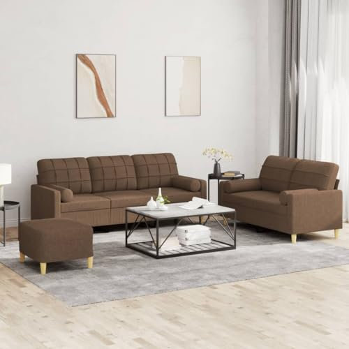 XINCXIN 3-TLG. Sofagarnitur, Günstig gästesofa Sofas, Wohnzimmer Sofa bodensofa, Gästesofa Sofa Set, Platzsparende schlafcouch, Geeignet für Attics Study Bedrooms Living Rooms mit Kissen Braun Stoff