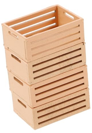 FOYTOKI 4pcs Mini Wooden Basket Model Miniature Dollhouse Crates Realistic Fruit Basket Mini Storage for Collectors