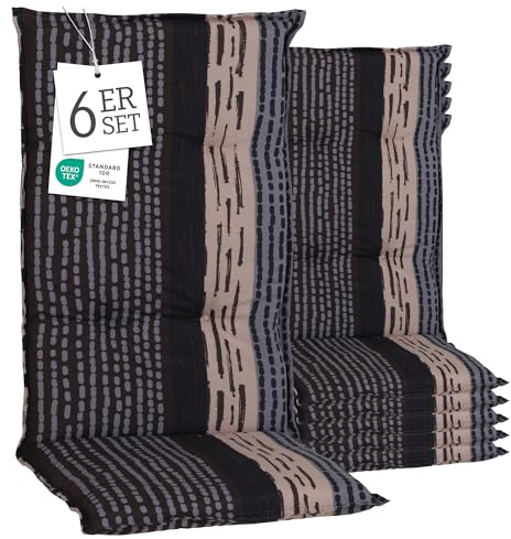 Beo® Barcelona Hochlehner Gartenstuhlauflagen | 6er Set | Waschbar | Made in EU | Öko-Tex Standard | Atmungsaktiv | UV-beständig | Komfortable Sitzkissen Outdoor