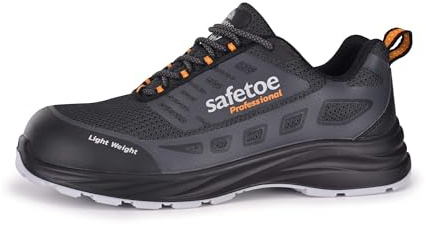 SAFETOE L-7571 Men's Breathable Safety Shoes Sneakers w/Composite Toe, Puncture Resistant, Anti-Microbial (EN ISO 20345 S1) Black