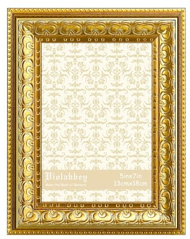 VIOLABBEY 7x5 Photo Frame Gold | 5x7 Vintage Picture Frames for Wall or Tabletop Display, Classic Design for Office Home Decor