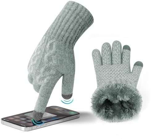 MAGISDU Alpaka Handschuhe Damen Fleece Doppelfutter & Touchscreen - Thermo Winterhandschuhe mit Anti-Rutsch und elegantem Zopfmuster-Jacquard Ski Scooter Auto Laufen Gassi gehen Smartphone​​