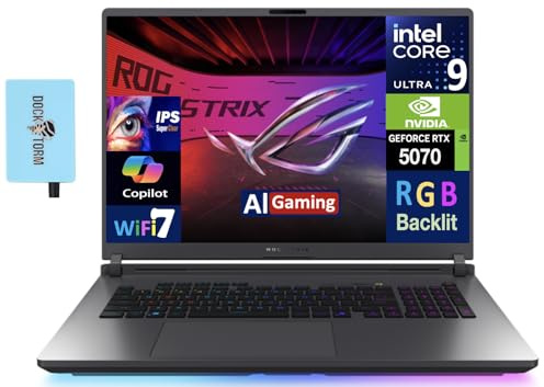 ASUS ROG Strix AI Gaming Laptop 18 240Hz IPS WQXGA Display (Intel Ultra 9-275HX, GeForce RTX 5070 8GB, 32GB DDR5, 1TB PCIe SSD, RGB KB, Thunderbolt 4, Win 11 Pro) w/DKZ USB Port Expander