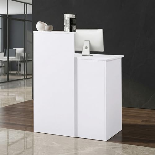 Zounghy Mostrador de Recepción Moderno 80 cm, Mueble de Oficina de MDF con Cajón Cerradura y Estantes Abiertos, Escritorio de Recepción para Peluquería, Centro de Belleza, Tienda, Hotel y Oficina