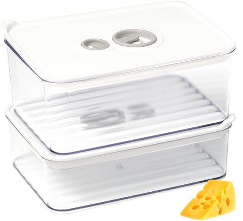 2 Käsebox Kühlschrank Deckel Datumsanzeige Käsedose transparent mit Timer | Frischhaltedosen mit Datumsanzeige Käsebehälter Luftdicht Timing Brotaufbewahrung für Käse, Wurst, Schinken