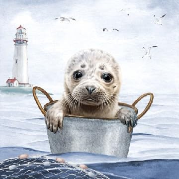 TI-FLAI Maritime Papierservietten mit Seehund-Motiv, 33x33 cm, 20 Stück, Leuchtturm-Design für Themenpartys
