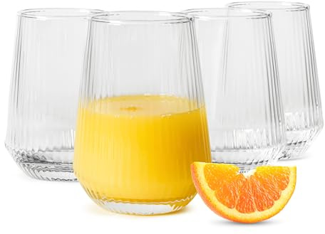 Sendez Trinkgläser 6er Set 400 ml Geriffelt Glas Wassergläser Saftgläser Cocktailgläser Modern für Wasser Saft Softdrinks Cocktails Spülmaschinengeeignet Langlebig Stabil