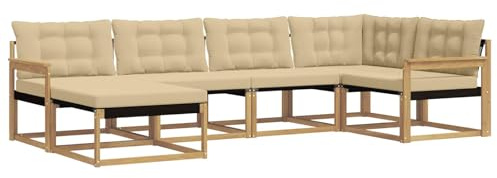 vidaXL Outdoor-Sofagarnitur mit Kissen 6 pcs Weiß und Beige, Garten-Sofa-Set, modernes Outdoor-Lounge, strapazierfähige Möbel, witterungsbeständiger Sitzplatz zum Entspannen