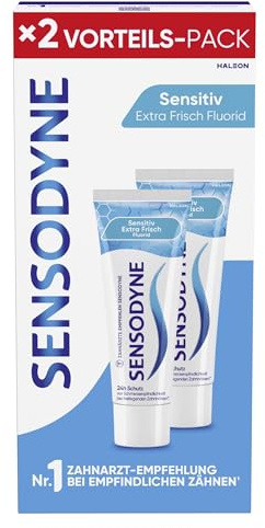 Zahnpasta - Sensodyne Sensitiv Extra Frisch, 2x75ml, tägliche Zahnpasta zum Schutz vor Karies, bei schmerzempfindlichen Zähnen