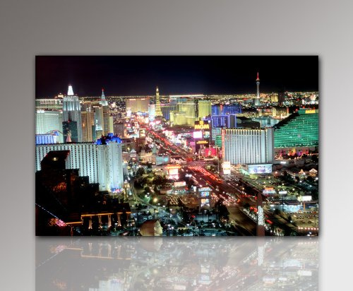 Leinwandbild (Las Vegas 70x110 cm) fertig gerahmt das ideale Geschenk Lounge Bild mit Bilderrahmen. Kein Poster oder Plakat sondern Leinwand Kunstdruck als Wandbild mit Rahmen. Impressionen wie ein echtes Ölbild oder Gemälde