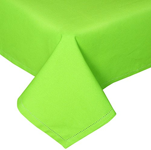 HOMESCAPES Green Table Cloth, Plain Cotton Tablecloth, Square, Handcrafted & Durable Dining Table Cover with Hem Stitch, Hypoallergenic, Washable, Lime Green - 137 x 137cm